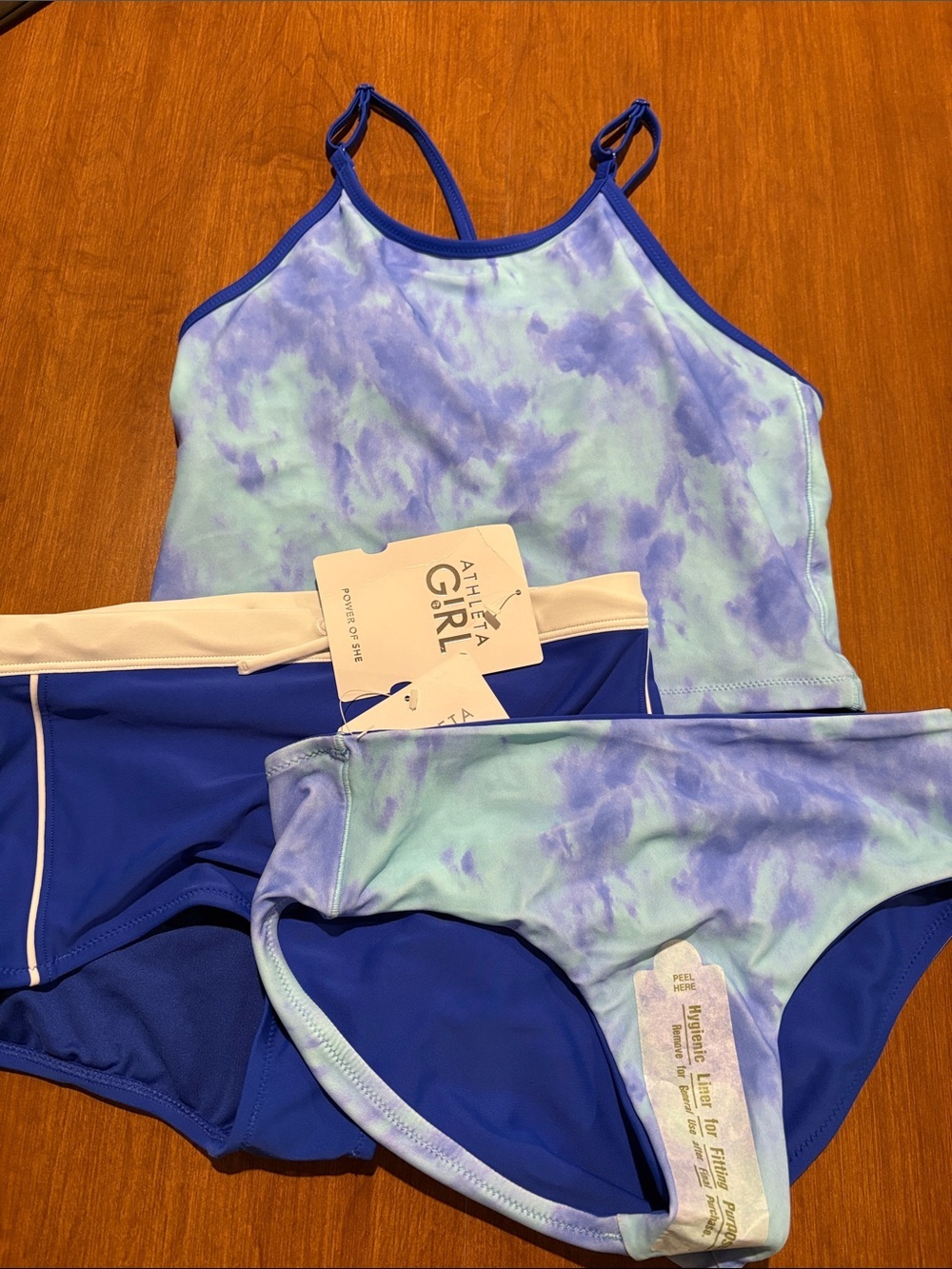NWT Athleta Girl 3 Piece Wave Break Tankini & Bottoms & Swim Shortie Sz 14